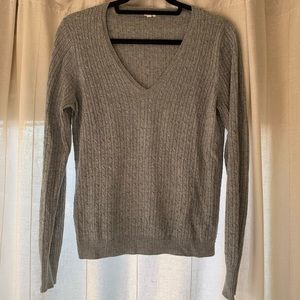 J.Crew Gray cable knit v-neck sweater